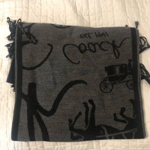 Coach 100% wool black grey scarf horse & carriage